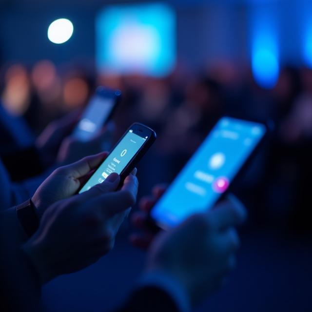 Participants utilisant leur smartphone pour voter en direct